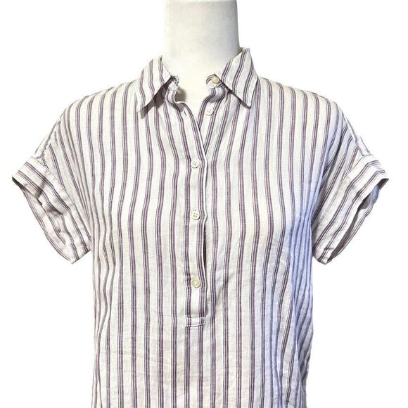 Lauren Ralph Lauren New XSmall White & Lavender Striped Short Sleeve Blouse - Picture 3 of 13